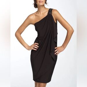 Maggy London Beaded One Shoulder Jersey Dress